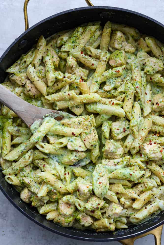 Chicken Pesto Pasta in a pan